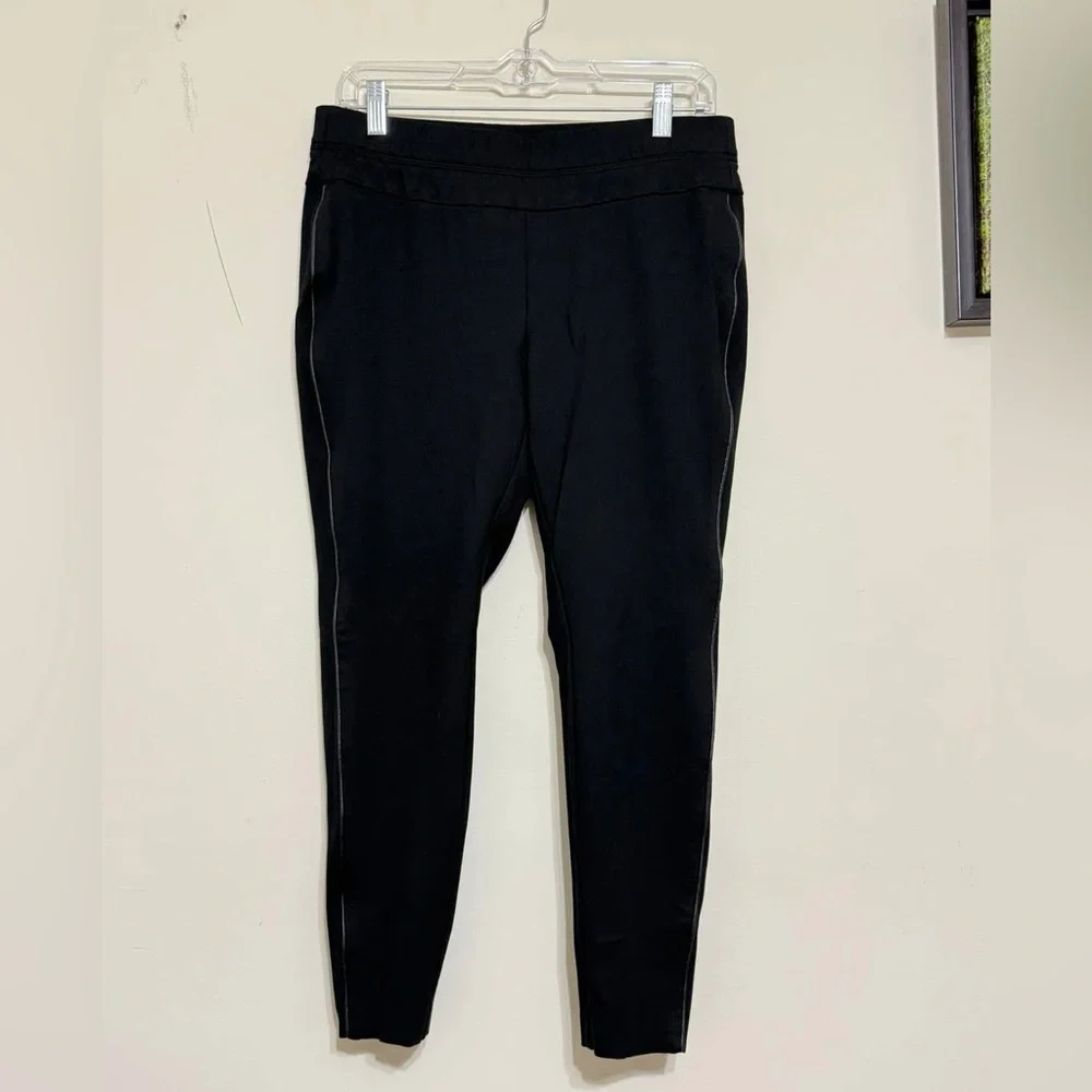 J. Jill Ponte Knit Leggings Black Pant Faux Leather Side Seam Pull On Size M P